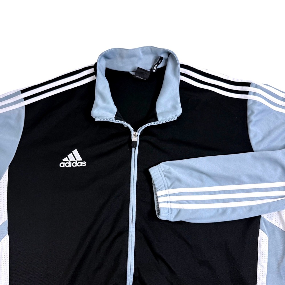 Adidas ClimaCool Track Jacket Mens 2XL Black Blue 3-Stripe Full Zip Performance